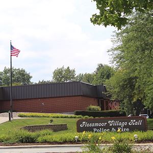 Flossmoor Village Hall showing the sign and building 
